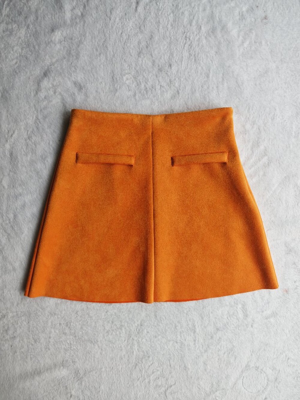 ZARA Orange A-Line Mini Skirt S Suede Look High Waist Retro Chic Fall Outfit - Picture 3 of 10